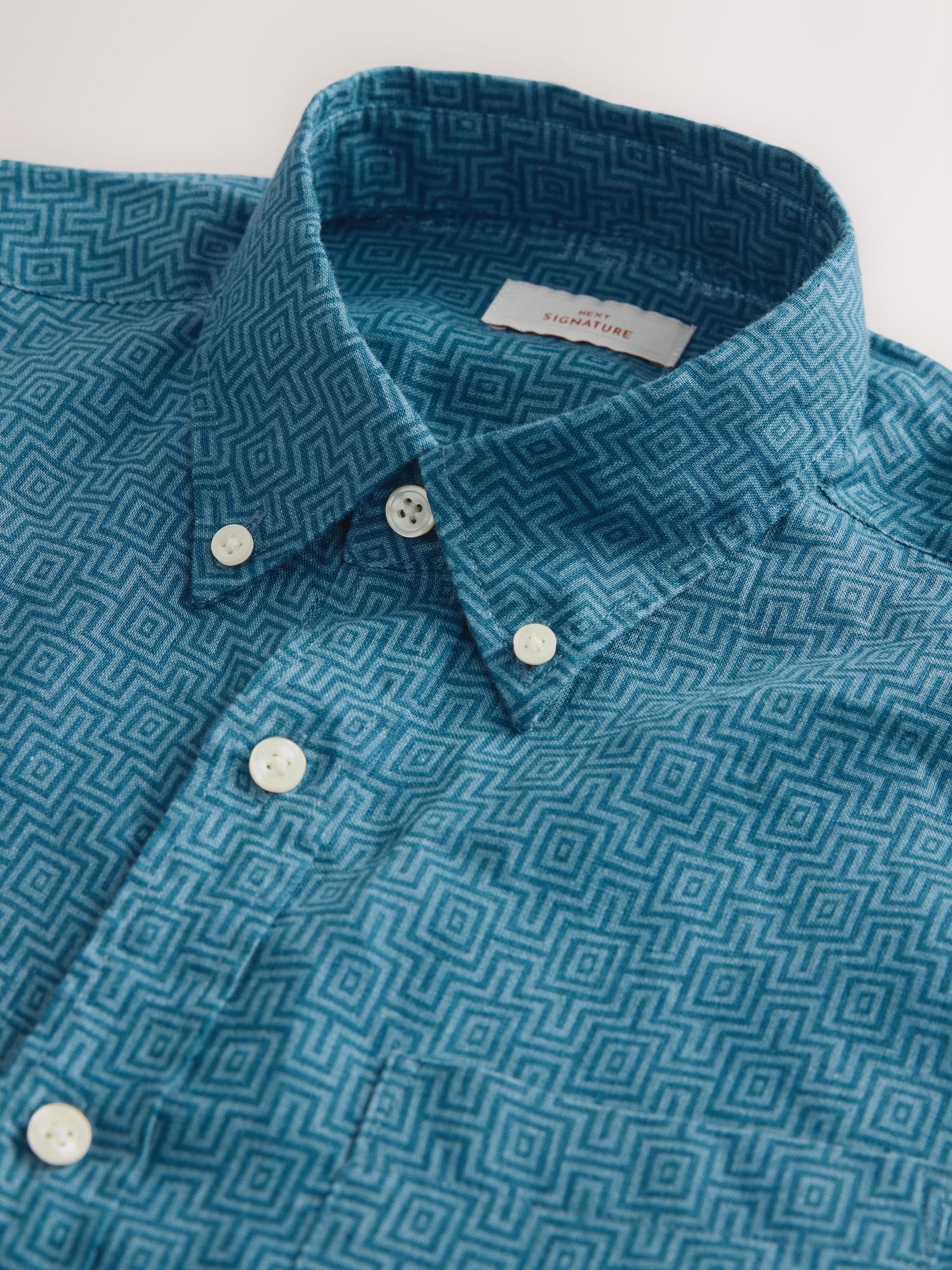 Buy Blue Signature Printed Long Sleeve 100% Linen Shirt from Next