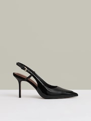 Reiss Black Leena Leather Slingback Court Shoes - Image 1 of 5