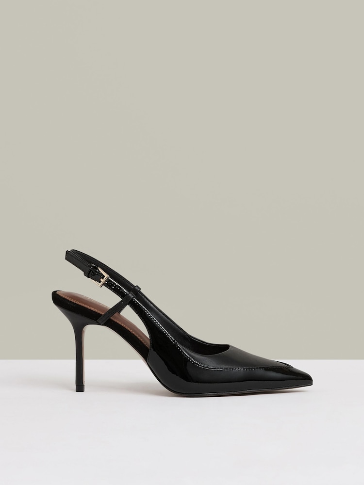 Reiss Black Leena Leather Slingback Court Shoes - Image 1 of 5
