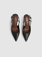 Reiss Black Leena Leather Slingback Court Shoes - Image 3 of 5