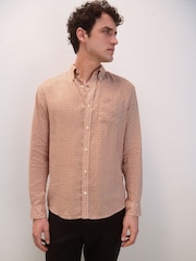 Rust Brown - Camisa de manga comprida com estampa exclusiva 100% de linho - Imagem 1 de 7