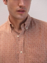 Rust Brown - Camisa de manga comprida com estampa exclusiva 100% de linho - Imagem 4 de 7