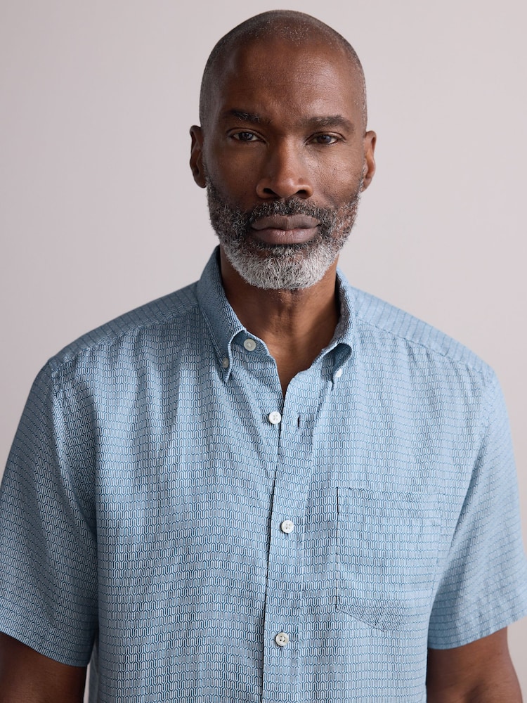 Blue Signature 100% Linen Printed Short Sleeve Shirt - Image 1 of 7