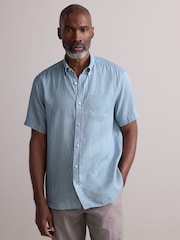 Blue Signature 100% Linen Printed Short Sleeve Shirt - Image 4 of 7