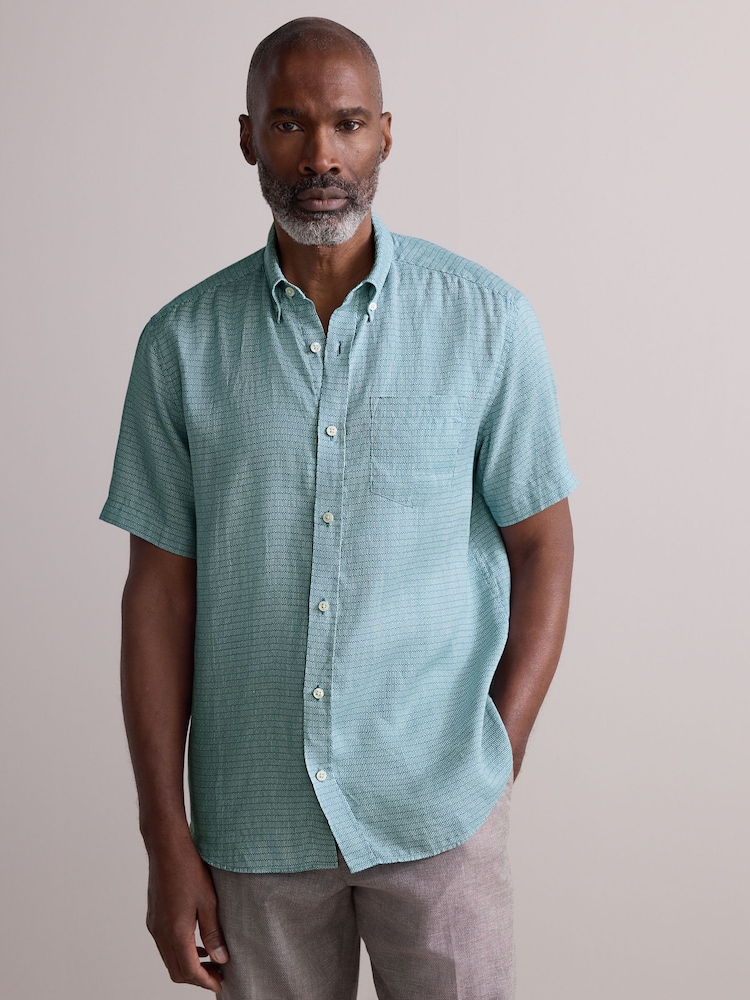 Blue Signature 100% Linen Printed Short Sleeve Shirt - Image 4 of 7