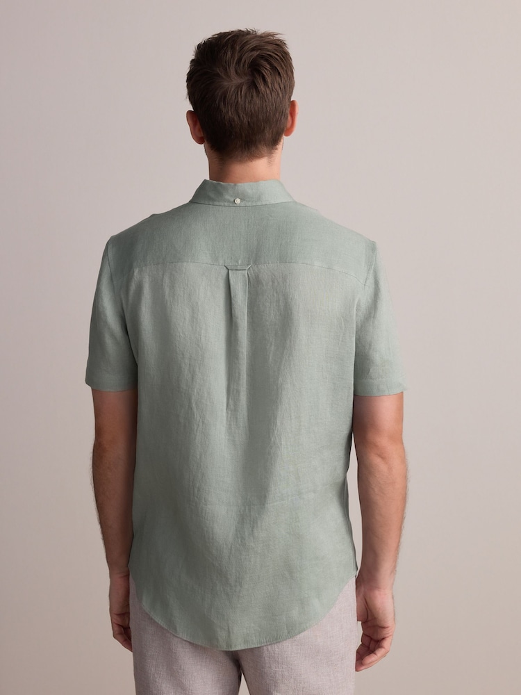 Mint Green Signature 100% Linen Short Sleeve Shirt - Image 3 of 7