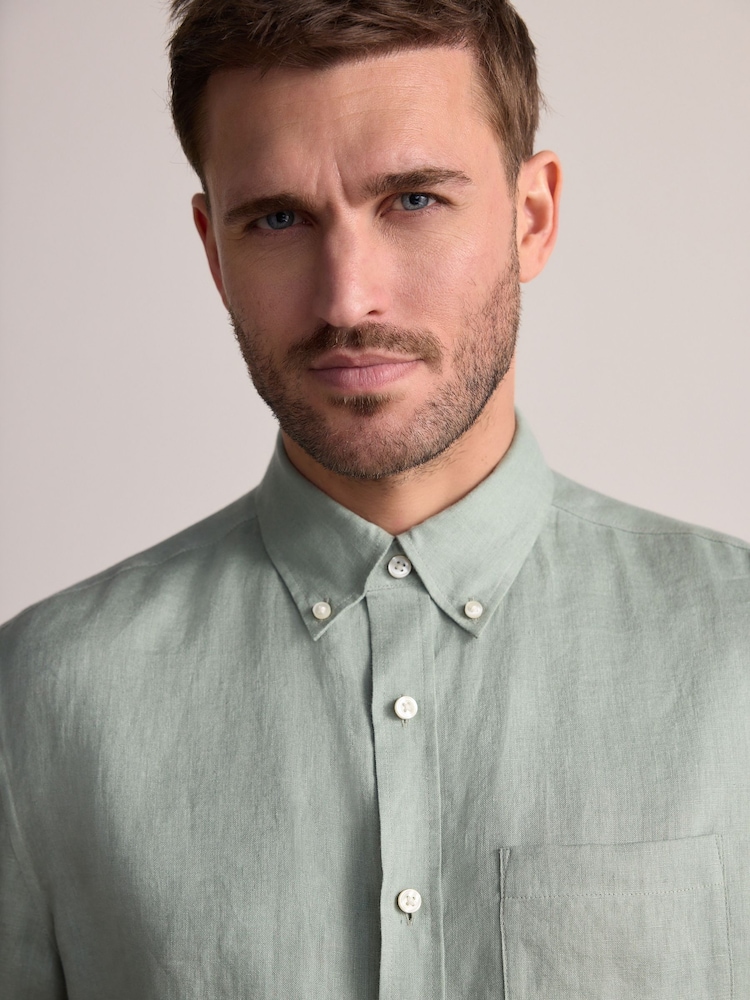 Mint Green Signature 100% Linen Short Sleeve Shirt - Image 4 of 7