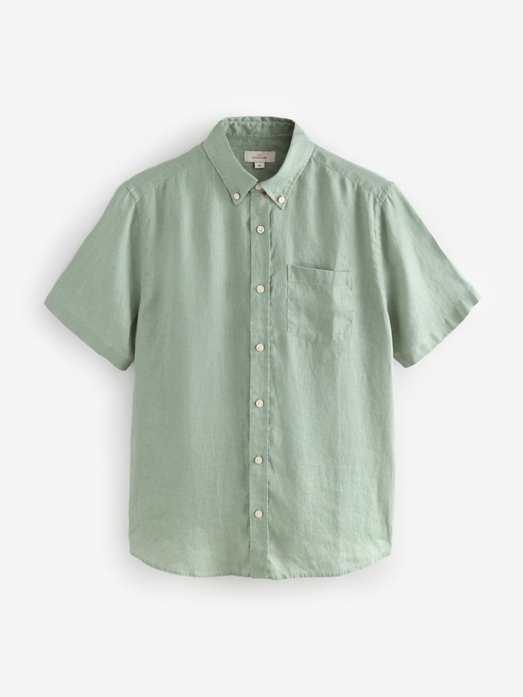 Mint Green Signature 100% Linen Short Sleeve Shirt - Image 5 of 7