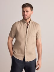 Pedra natural - Camisa de manga curta Signature 100% em linho - Imagem 1 de 8
