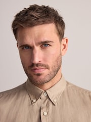Pedra natural - Camisa de manga curta Signature 100% em linho - Imagem 4 de 8