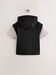 Black Dropped Shoulder Sleeveless Zip Through Hoodie and T-Shirt Set (3-16yrs) - Image 2 of 5