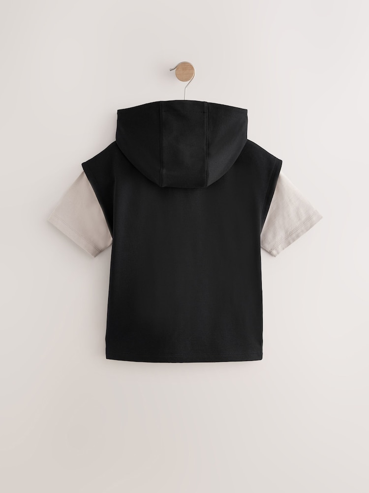 Black Dropped Shoulder Sleeveless Zip Through Hoodie and T-Shirt Set (3-16yrs) - Image 2 of 5