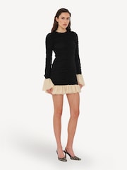 Rotate Black Mini Rushed Long Sleeve Dress - Image 1 of 7