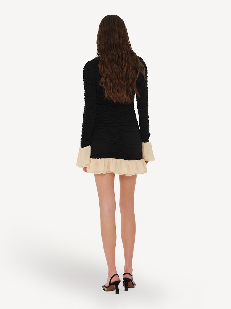 Rotate Black Mini Rushed Long Sleeve Dress - Image 2 of 7