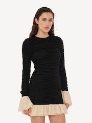 Rotate Black Mini Rushed Long Sleeve Dress - Image 3 of 7