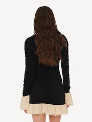 Rotate Black Mini Rushed Long Sleeve Dress - Image 4 of 7