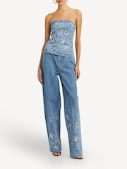Rotate Blue Rhinestone Wide Leg Jeans - Image 1 of 7