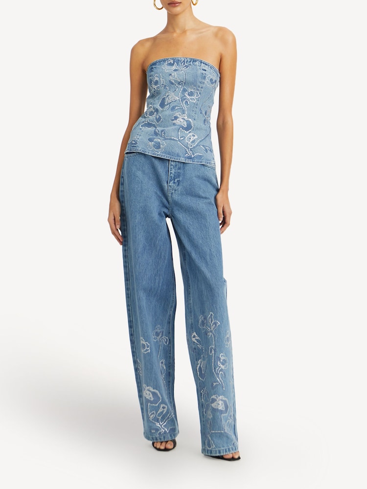 Rotate Blue Rhinestone Wide Leg Jeans - Image 1 of 7