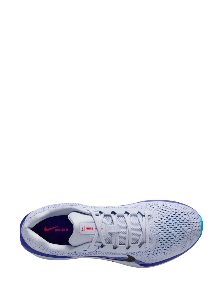 Nike White/Blue Winflo 11 Road Running Trainers - Image 6 of 9