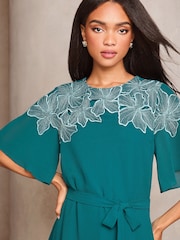 Lipsy Teal Blue Applique Belted Mini Shift Dress - Image 2 of 4