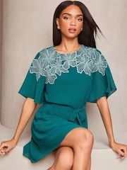 Lipsy Teal Blue Applique Belted Mini Shift Dress - Image 3 of 4