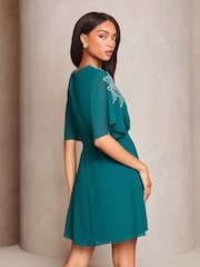 Lipsy Teal Blue Applique Belted Mini Shift Dress - Image 4 of 4