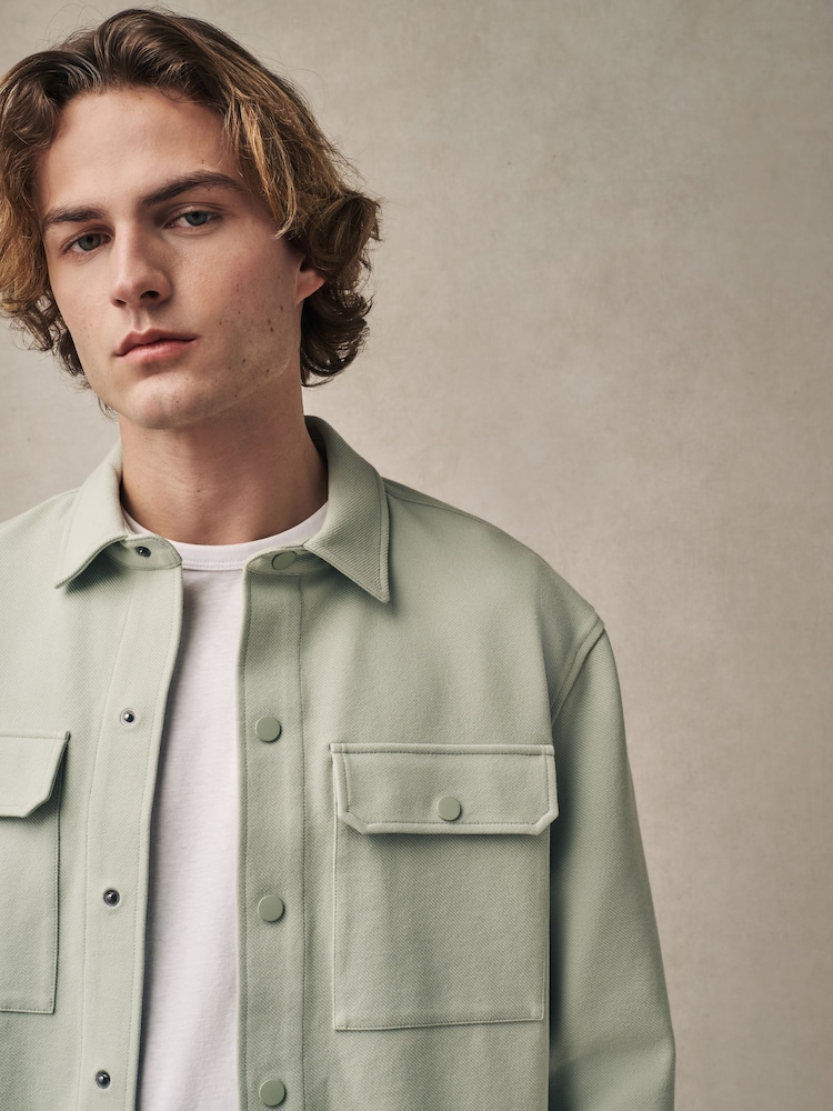 Light Sage Green Popper Shacket - Image 5 of 10