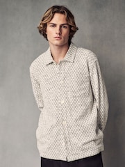 Neutral Two Tone Textured Button Through Shacket - Image 1 of 11