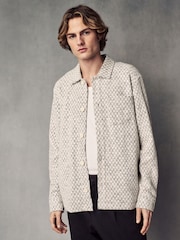 Neutral Two Tone Textured Button Through Shacket - Image 2 of 11