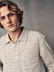 Neutral Two Tone Textured Button Through Shacket - Image 5 of 11