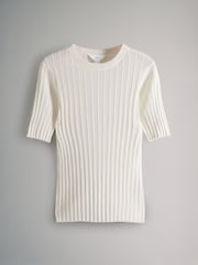 The Set Cream/Clay/Black 3 Pack Knitted Ribbed Short Sleeve Top - Image 10 of 13