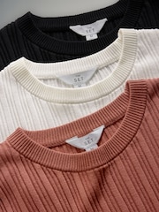 The Set Cream/Clay/Black 3 Pack Knitted Ribbed Short Sleeve Top - Image 12 of 13