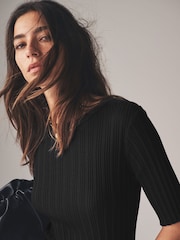 The Set Cream/Clay/Black 3 Pack Knitted Ribbed Short Sleeve Top - Image 7 of 13