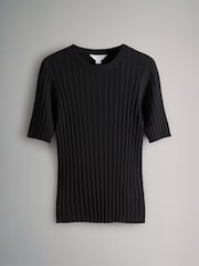 The Set Cream/Clay/Black 3 Pack Knitted Ribbed Short Sleeve Top - Image 9 of 13