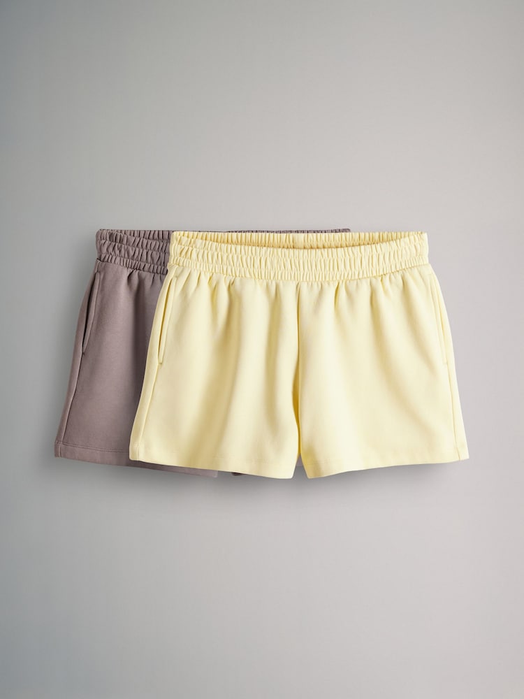 The Set Butter Yellow/Taupe Brown 2 Pack Relaxed Joggers Shorts - Image 2 of 11