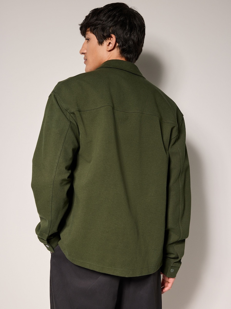 Khaki Green Popper Shacket - Image 4 of 9