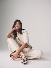 The Set Taupe Pink/Cream 2 Pack Loopback Wide Leg Joggers - Image 5 of 11