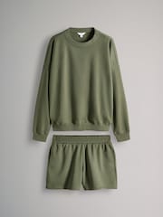 The Set Sage Green 2 Piece Lightweight Relaxed Sweatshirt / Sweat Short Coord Set - Image 2 of 12