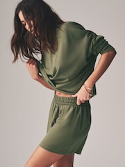 The Set Sage Green 2 Piece Lightweight Relaxed Sweatshirt / Sweat Short Coord Set - Image 3 of 12