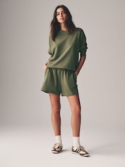 The Set Sage Green 2 Piece Lightweight Relaxed Sweatshirt / Sweat Short Coord Set - Image 5 of 12