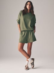 The Set Sage Green 2 Piece Lightweight Relaxed Sweatshirt / Sweat Short Coord Set - Image 6 of 12
