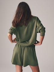 The Set Sage Green 2 Piece Lightweight Relaxed Sweatshirt / Sweat Short Coord Set - Image 7 of 12