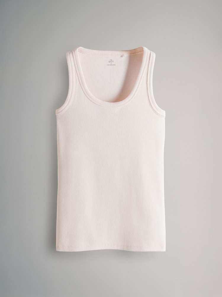 The Set Black/Rust/Cream/Peach Pink/Ecru Stripe 5 Pack Ribbed Scoop Neck Vests - Image 2 of 8
