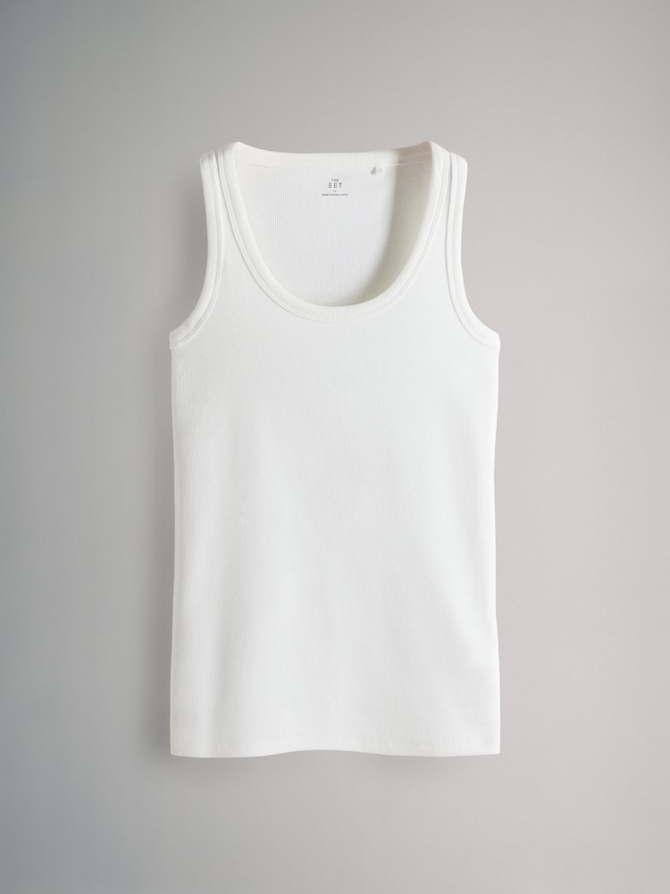 The Set Black/Rust/Cream/Peach Pink/Ecru Stripe 5 Pack Ribbed Scoop Neck Vests - Image 3 of 8