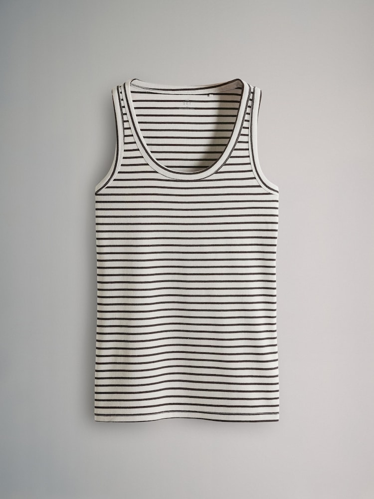 The Set Black/Rust/Cream/Peach Pink/Ecru Stripe 5 Pack Ribbed Scoop Neck Vests - Image 4 of 8