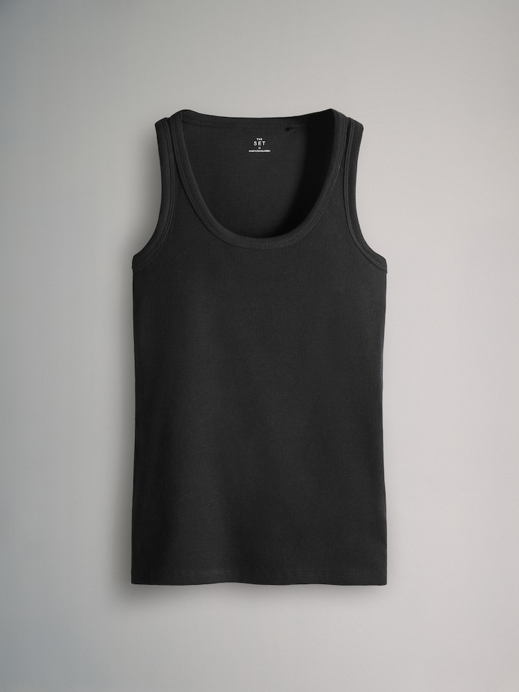 The Set Black/Rust/Cream/Peach Pink/Ecru Stripe 5 Pack Ribbed Scoop Neck Vests - Image 5 of 8