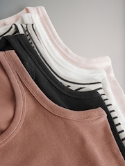 The Set Black/Rust/Cream/Peach Pink/Ecru Stripe 5 Pack Ribbed Scoop Neck Vests - Image 8 of 8