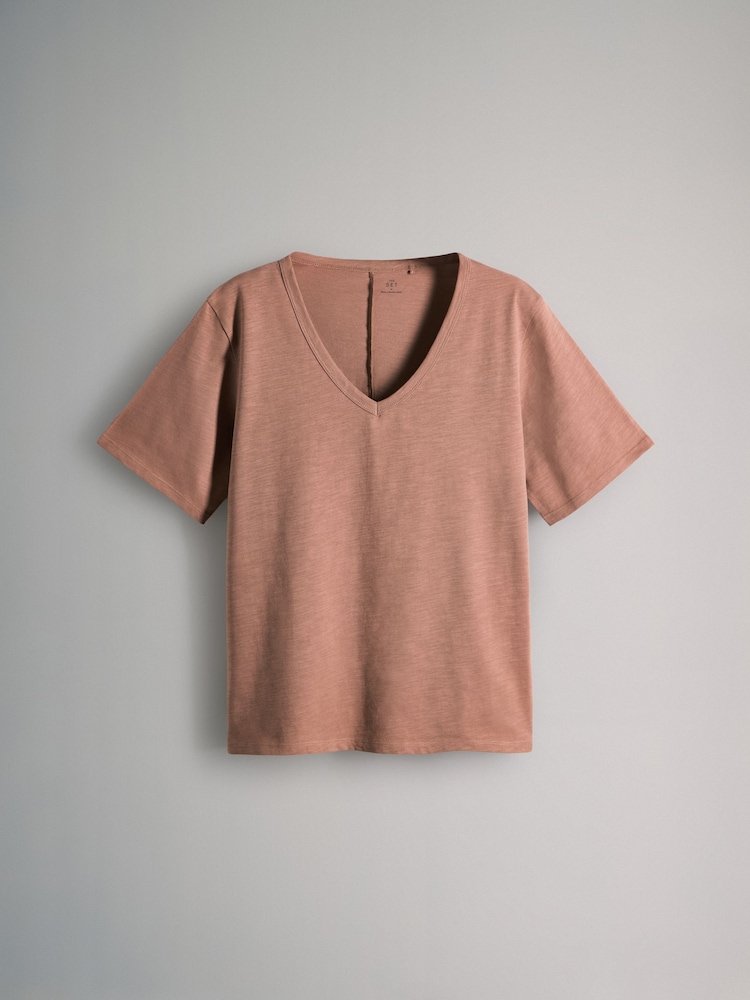 The Set Black/Clay/Cream Slub 100% Cotton V-Neck T-Shirts 3 Pack - Image 16 of 20