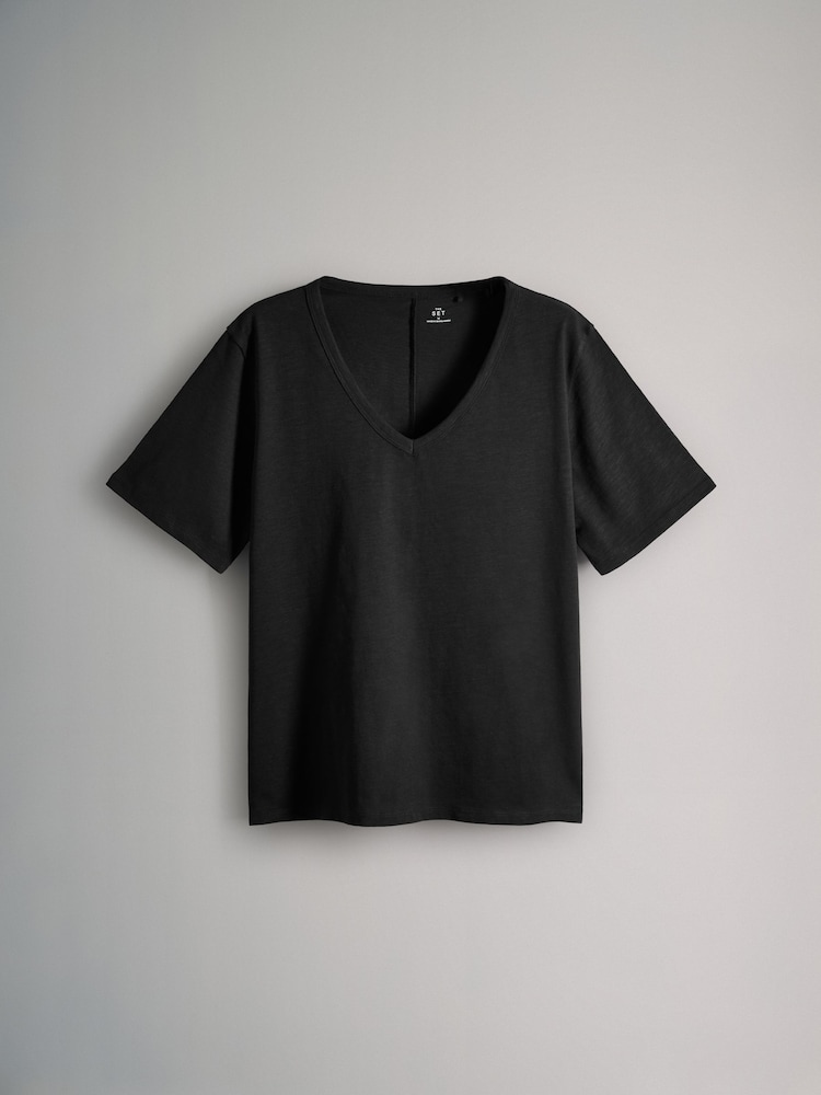 The Set Black/Clay/Cream Slub 100% Cotton V-Neck T-Shirts 3 Pack - Image 17 of 20