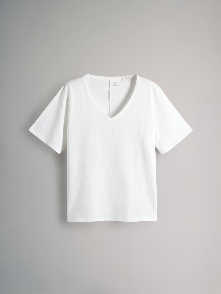 The Set Black/Clay/Cream Slub 100% Cotton V-Neck T-Shirts 3 Pack - Image 18 of 20